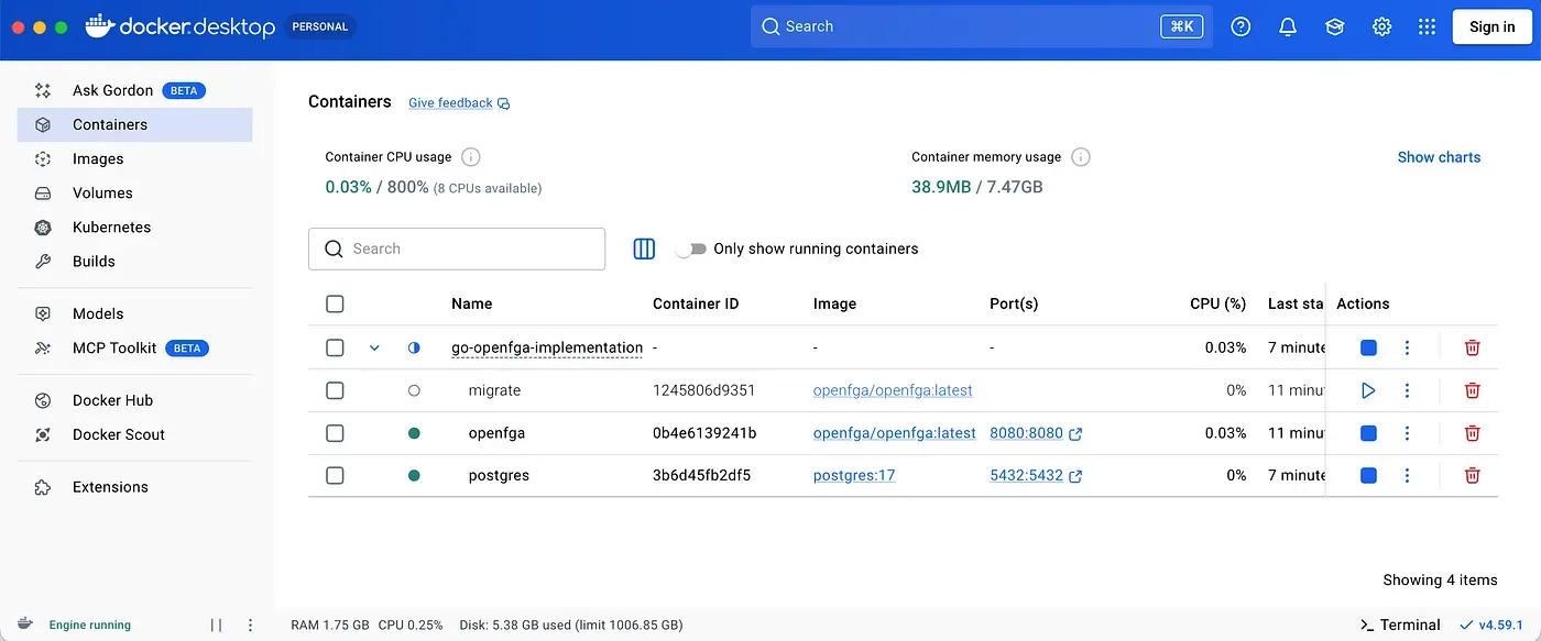 Containers running on docker desktop